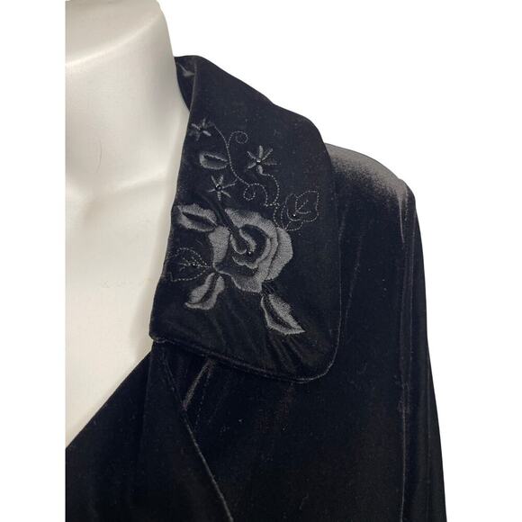 White Stag Black Velvet Embroidered Floral Collar Front Button Blazer Women's Sm - Picture 4 of 7